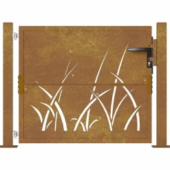 vidaXL Puerta de jardín 100x75 cm de acero corten con diseño de hierba