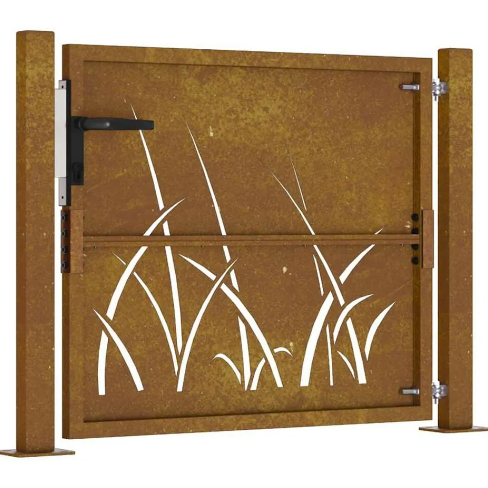 vidaXL Puerta de jardín 100x75 cm de acero corten con diseño de hierba