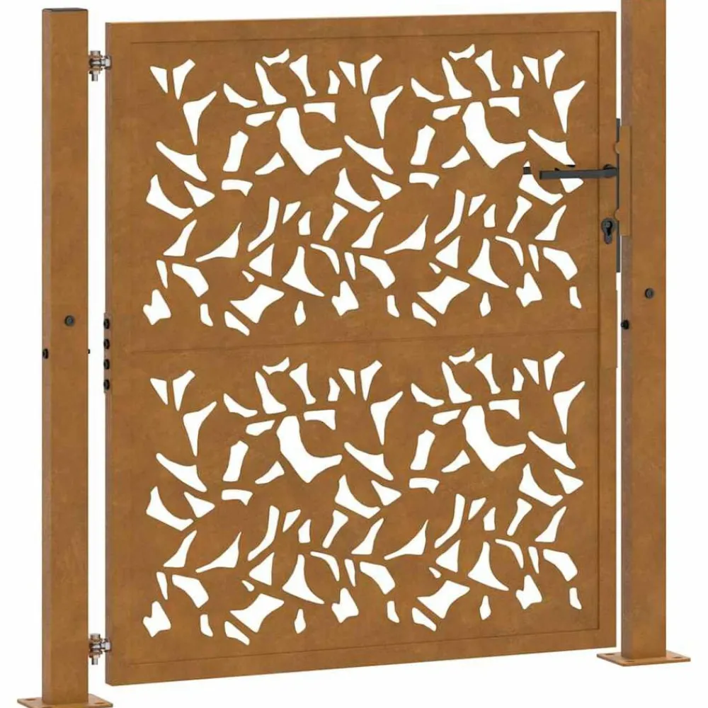 vidaXL Puerta de jardín 100x100 cm de acero corten con diseño de hojas Acero oxidado/Marrón