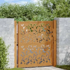 vidaXL Puerta de jardín 100x100 cm de acero corten con diseño de hojas Acero oxidado/Marr&oacute;n