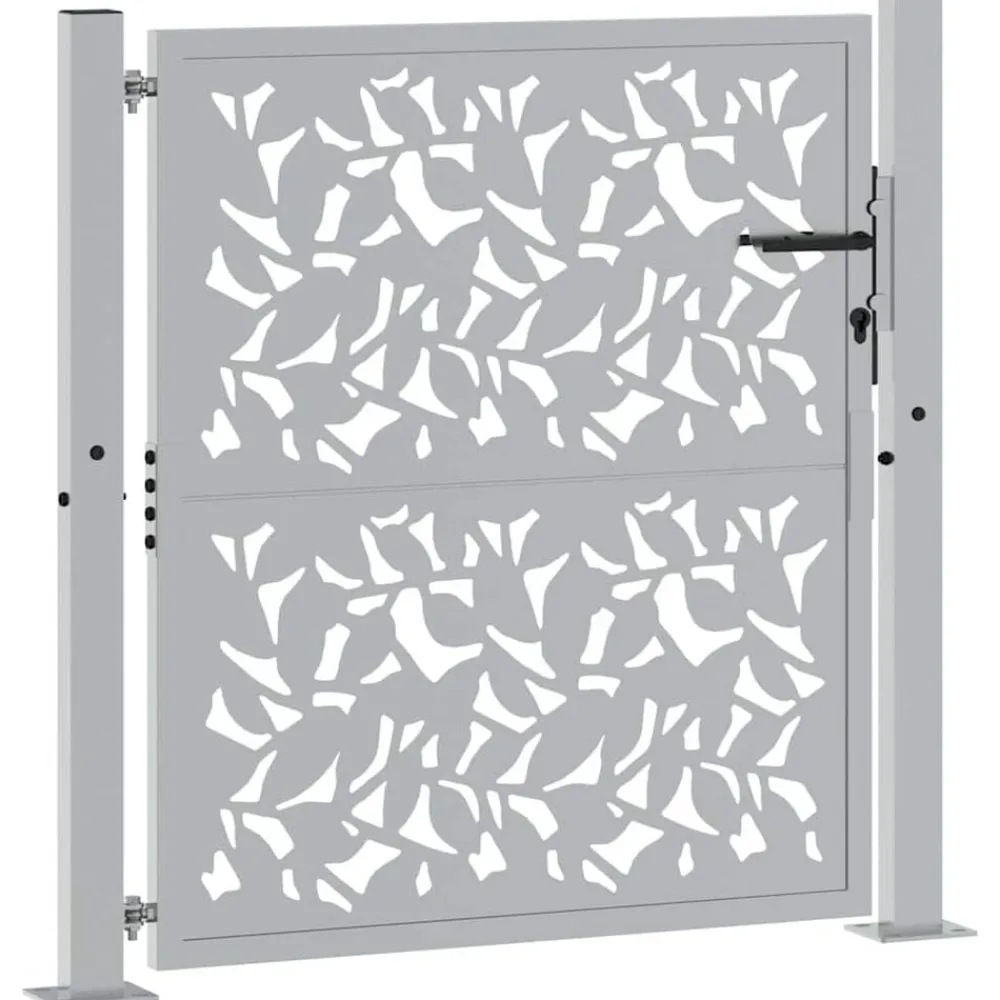 vidaXL Puerta de jardín 100x100 cm de acero corten con diseño de hojas Acero oxidado/Marrón