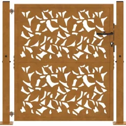 vidaXL Puerta de jardín 100x100 cm de acero corten con diseño de hojas Acero oxidado/Marrón