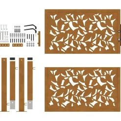 vidaXL Puerta de jardín 100x100 cm de acero corten con diseño de hojas Acero oxidado/Marrón