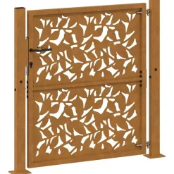 vidaXL Puerta de jardín 100x100 cm de acero corten con diseño de hojas Acero oxidado/Marrón