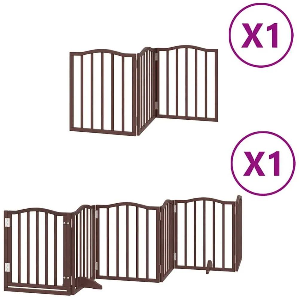 vidaXL Productos Para Mascotas-Puerta de perros plegable 9 paneles madera álamo marrón 450 cm