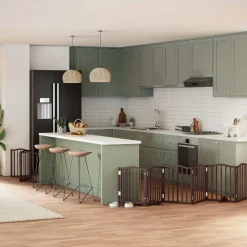 vidaXL Productos Para Mascotas-Puerta de perros plegable 9 paneles madera álamo marrón 450 cm