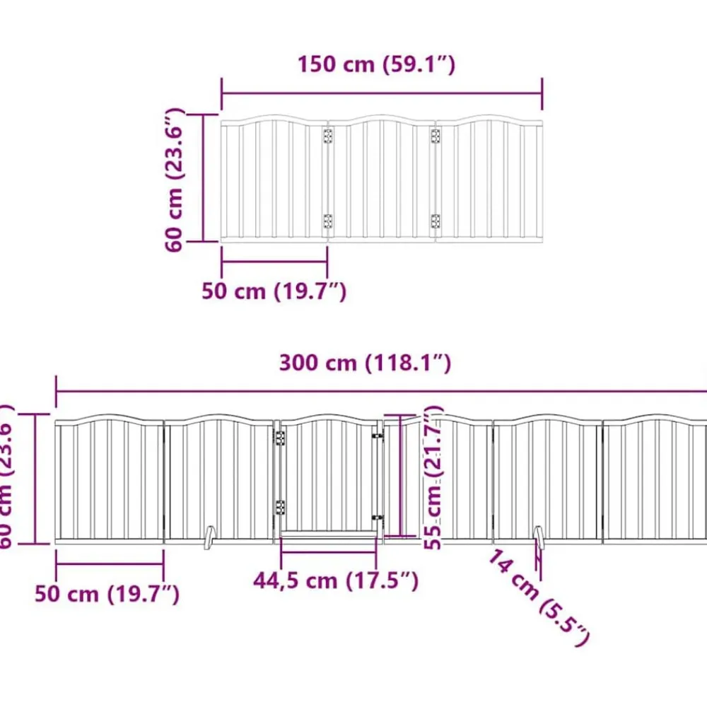 vidaXL Productos Para Mascotas-Puerta de perros plegable 9 paneles madera álamo marrón 450 cm