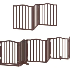 vidaXL Productos Para Mascotas-Puerta de perros plegable 9 paneles madera álamo marrón 450 cm