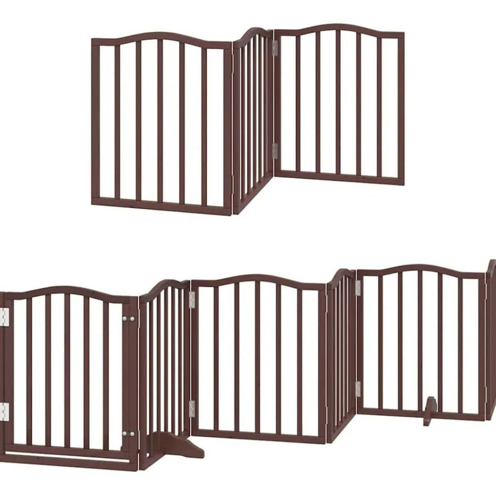 vidaXL Productos Para Mascotas-Puerta de perros plegable 9 paneles madera álamo marrón 450 cm