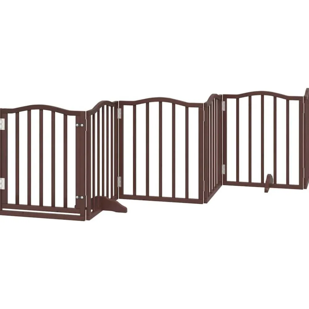 vidaXL Productos Para Mascotas-Puerta de perros plegable 9 paneles madera álamo marrón 450 cm