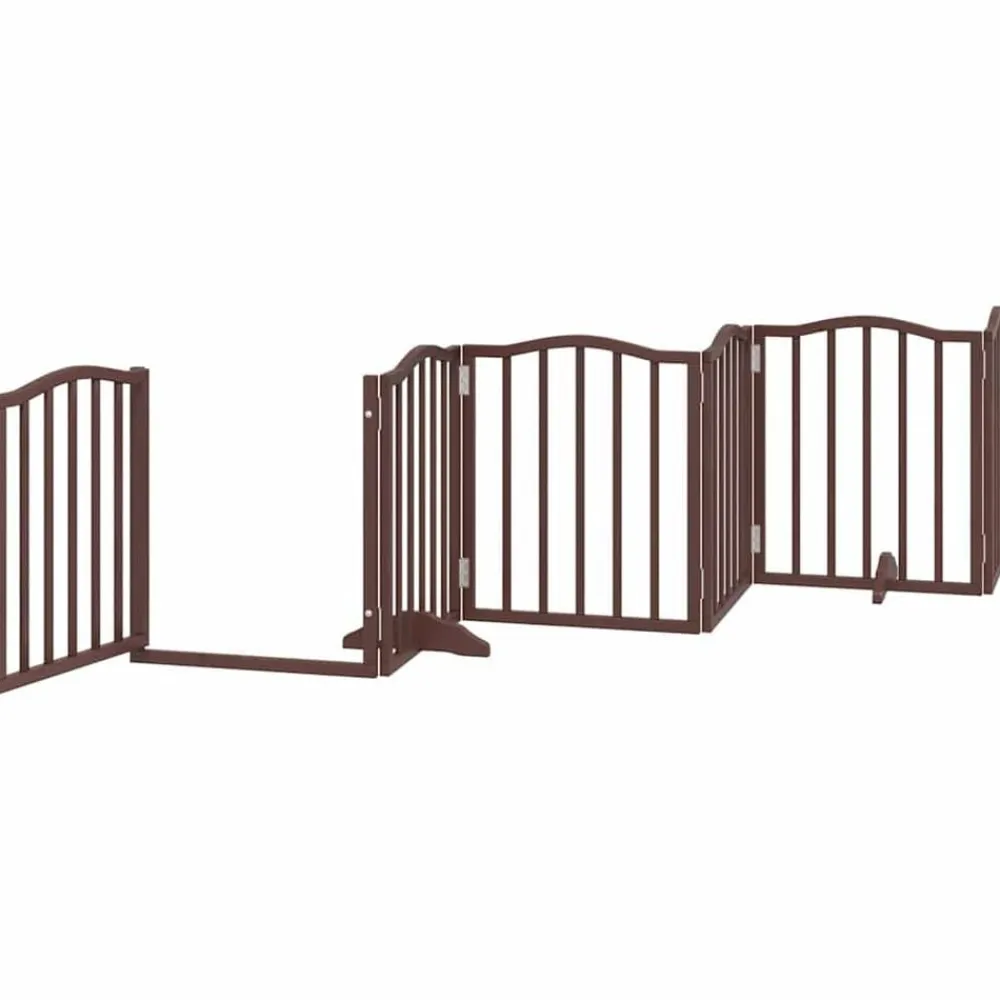 vidaXL Productos Para Mascotas-Puerta de perros plegable 9 paneles madera álamo marrón 450 cm