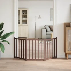 vidaXL Productos Para Mascotas-Puerta de perros plegable 3 paneles madera abeto marrón 150 cm