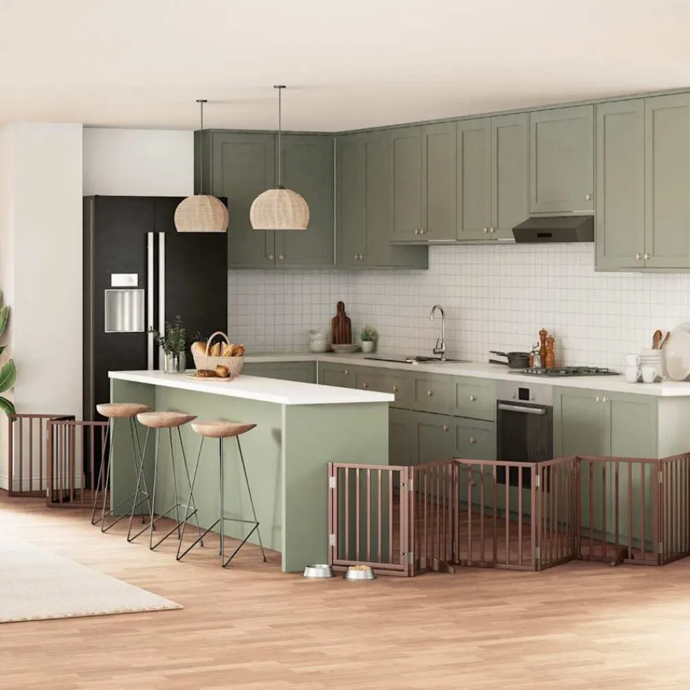 vidaXL Puerta de perros plegable 9 paneles madera álamo marrón 450 cm Marrón Clearance