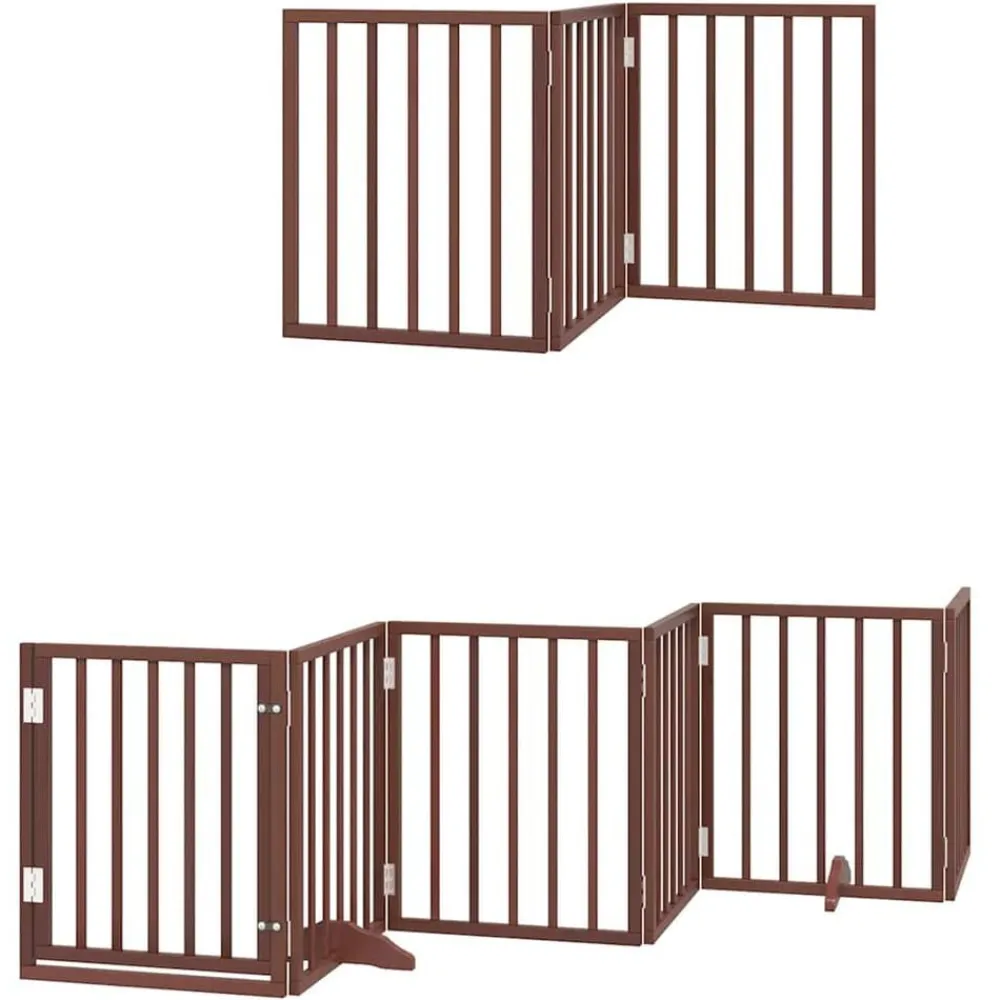 vidaXL Puerta de perros plegable 9 paneles madera álamo marrón 450 cm Marrón Clearance