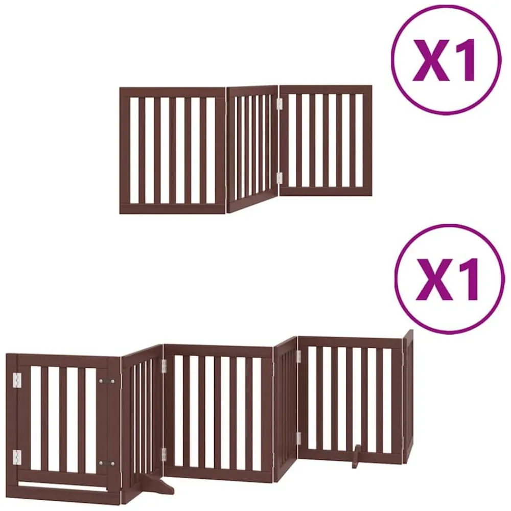vidaXL Puerta de perros plegable 9 paneles madera álamo marrón 450 cm Marrón Outlet