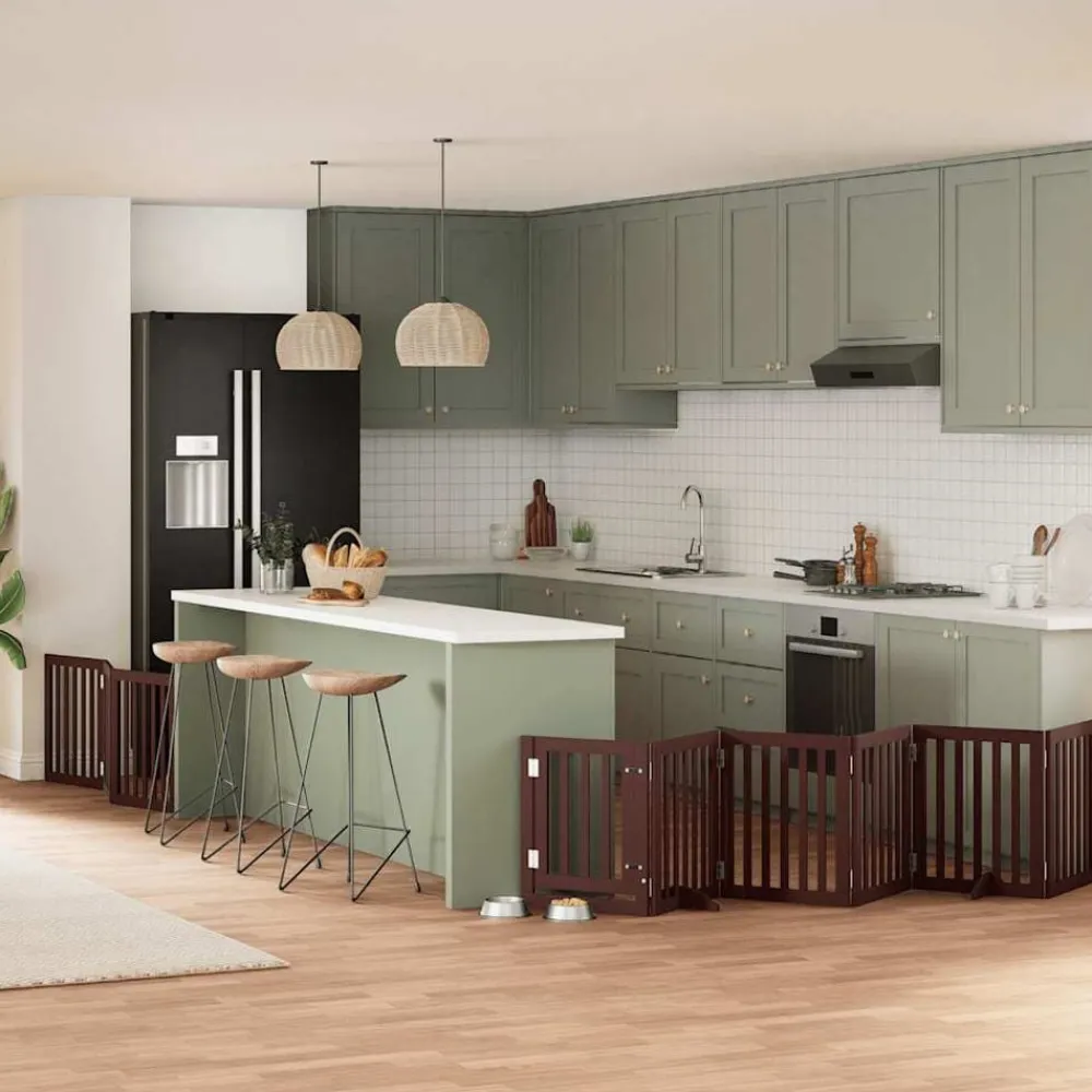 vidaXL Puerta de perros plegable 9 paneles madera álamo marrón 450 cm Marrón Outlet