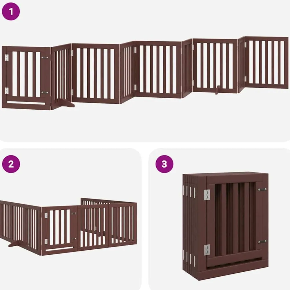 vidaXL Puerta de perros plegable 9 paneles madera álamo marrón 450 cm Marrón Outlet