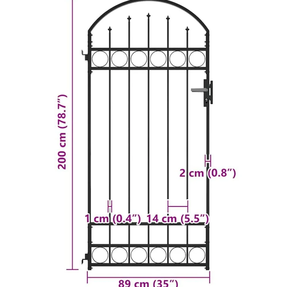 vidaXL Vallas De Jardín-Puerta de valla Assen con arco superior de acero, 89x200 cm, negro