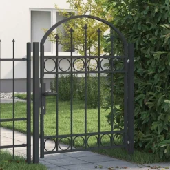 vidaXL Vallas De Jardín-Puerta de valla Assen con arco superior de acero, 102 x 125 cm, negro