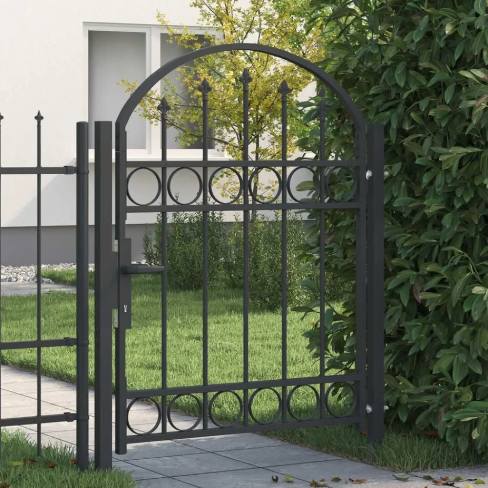 vidaXL Vallas De Jardín-Puerta de valla Assen con arco superior de acero, 102 x 125 cm, negro