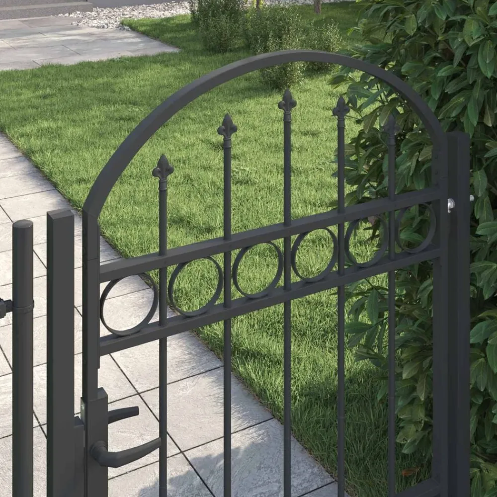 vidaXL Vallas De Jardín-Puerta de valla Assen con arco superior de acero, 102 x 125 cm, negro