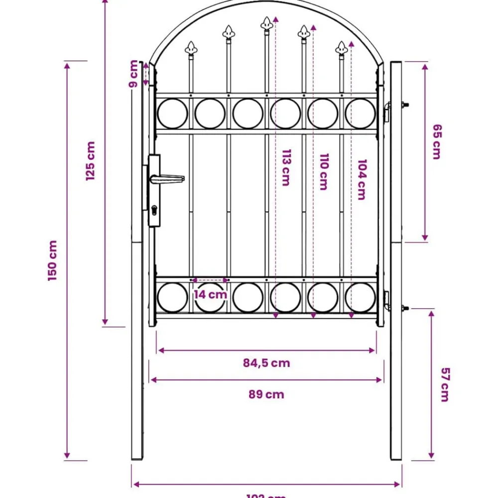 vidaXL Vallas De Jardín-Puerta de valla Assen con arco superior de acero, 102 x 125 cm, negro