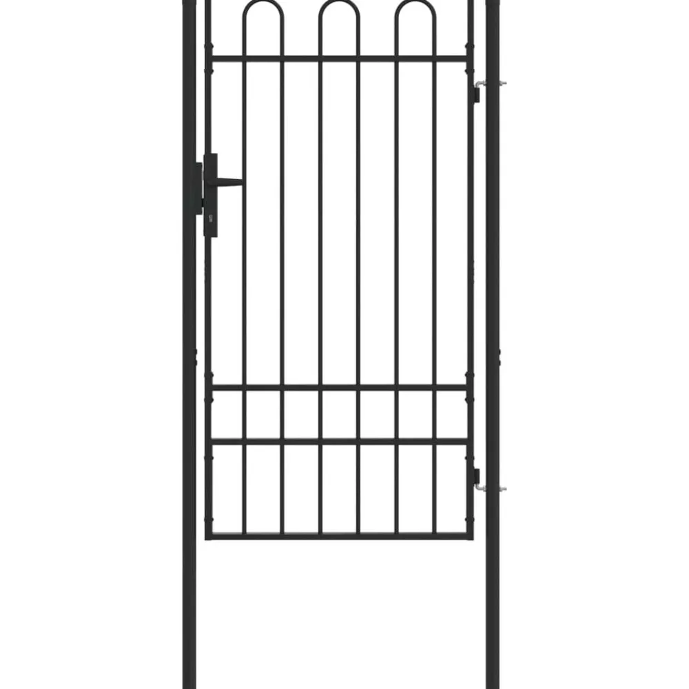 vidaXL Puerta de valla Boxtel de una puerta con arco superior de acero, 1x1,75 m, negro Discount