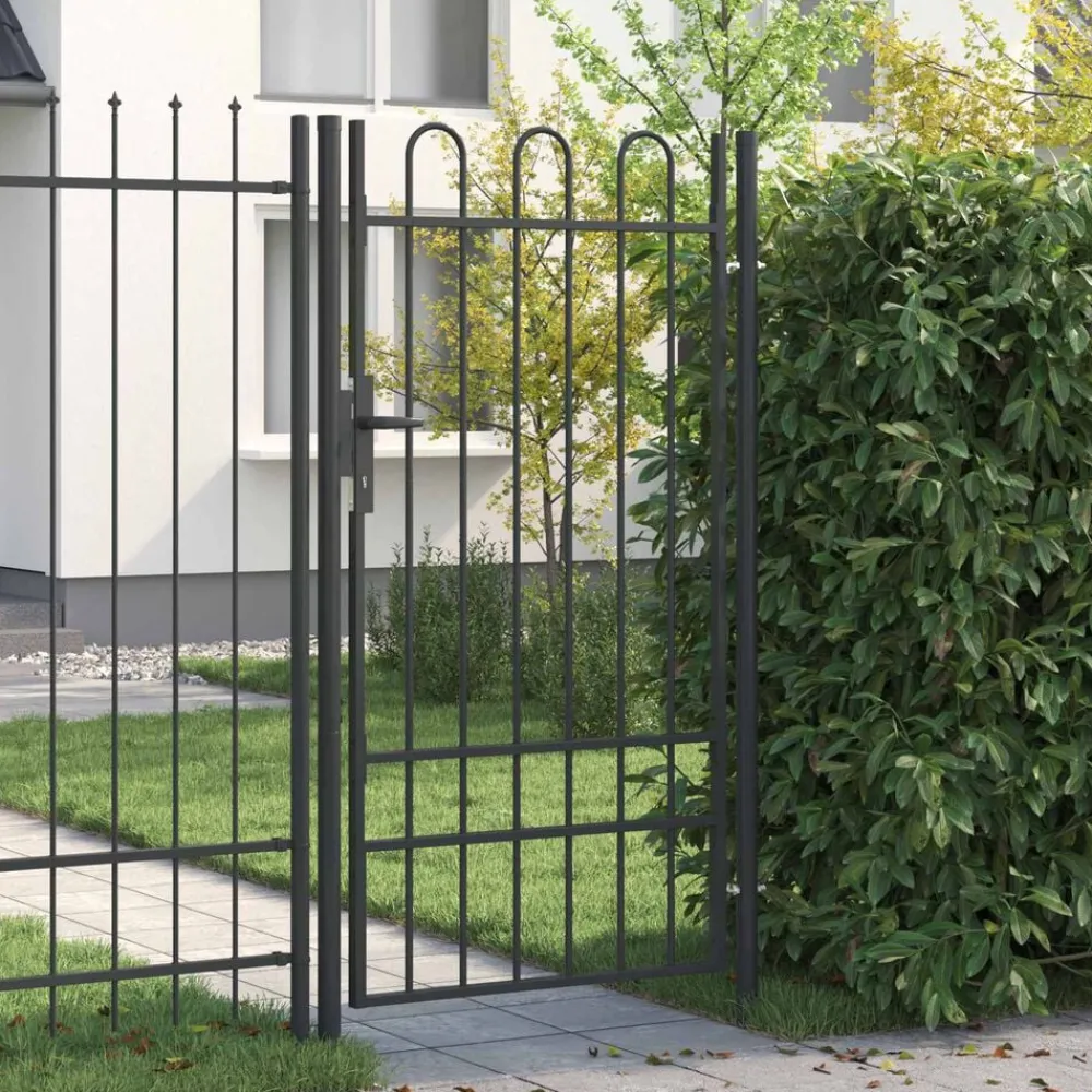 vidaXL Puerta de valla Boxtel de una puerta con arco superior de acero, 1x1,75 m, negro Discount
