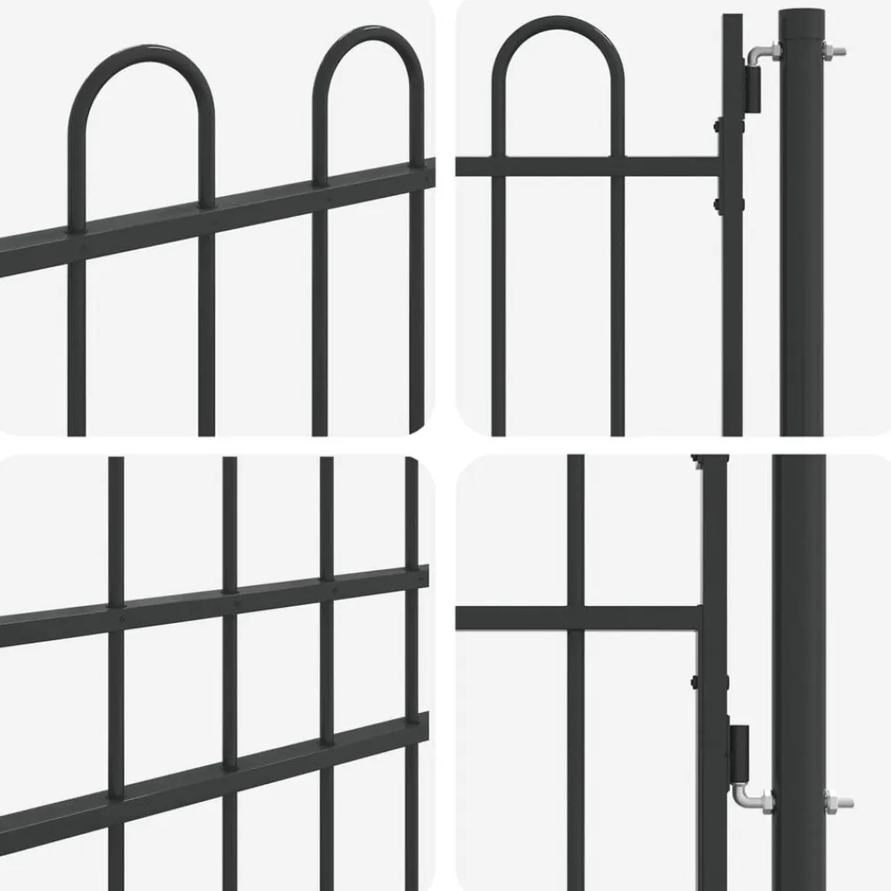vidaXL Puerta de valla Boxtel de una puerta con arco superior de acero, 1x1,75 m, negro Discount