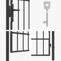 vidaXL Puerta de valla Boxtel de una puerta con arco superior de acero, 1x1,75 m, negro Discount