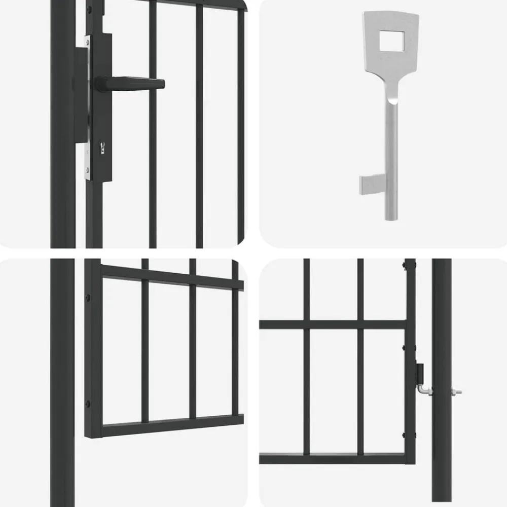 vidaXL Puerta de valla Boxtel de una puerta con arco superior de acero, 1x1,75 m, negro Discount