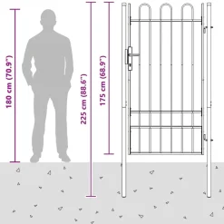vidaXL Puerta de valla Boxtel de una puerta con arco superior de acero, 1x1,75 m, negro Discount