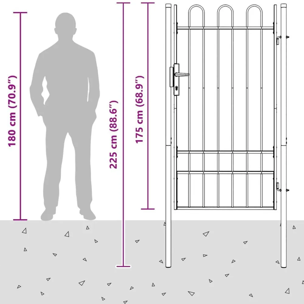 vidaXL Puerta de valla Boxtel de una puerta con arco superior de acero, 1x1,75 m, negro Discount