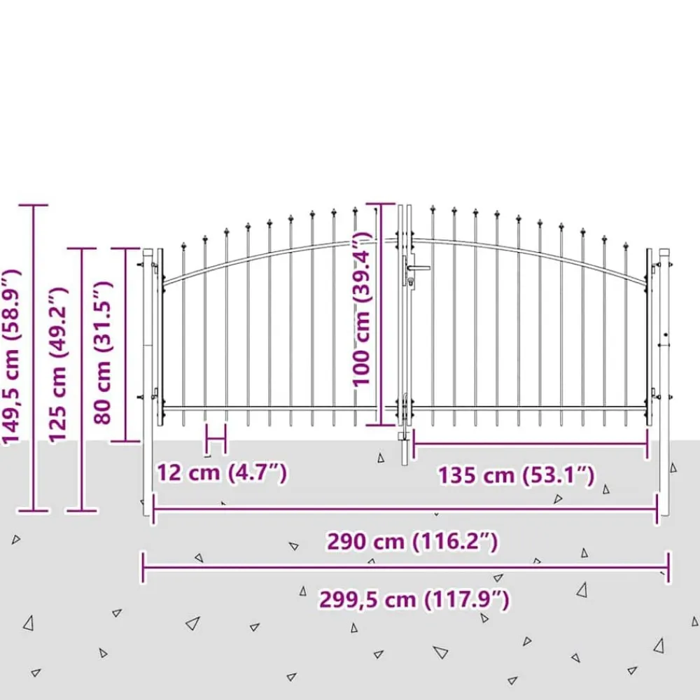 vidaXL Vallas De Jardín-Puerta de valla de doble puerta Woerden con punta de lanza 299,5x149,5 cm