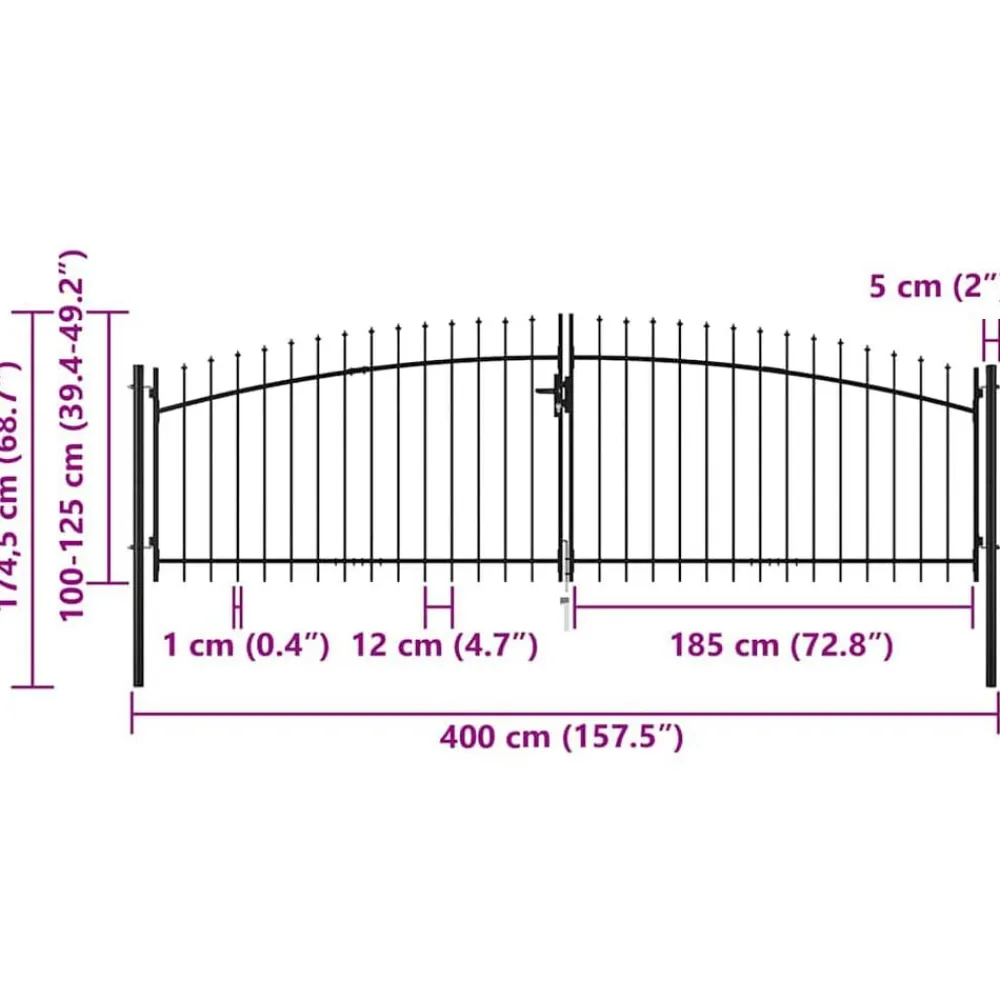 vidaXL Puerta de valla de doble puerta Woerden con punta de lanza 400x174,5 cm New