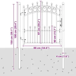 vidaXL Puerta de valla Emmen con pinchos de acero, 104x87 cm, Negro New