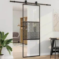 vidaXL Puerta de Vidrio Calado Negro 90 x 2 x 205 cm Aluminio Clearance