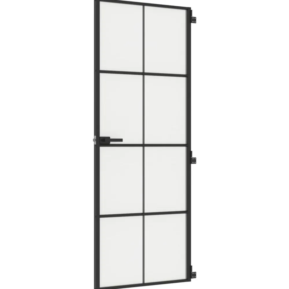 vidaXL Materiales De Construcción-Puerta interior delgada negra vidrio y aluminio 76x201,5 cm