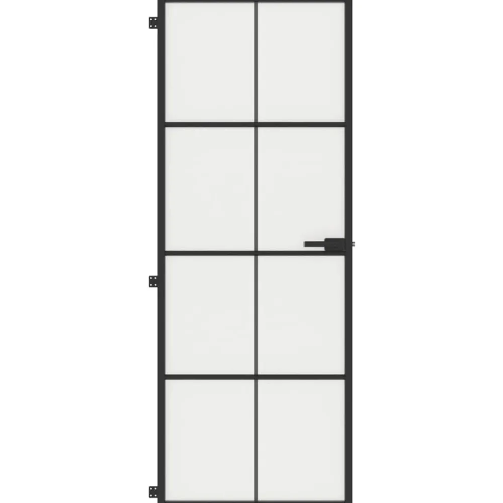vidaXL Materiales De Construcción-Puerta interior delgada negra vidrio y aluminio 76x201,5 cm