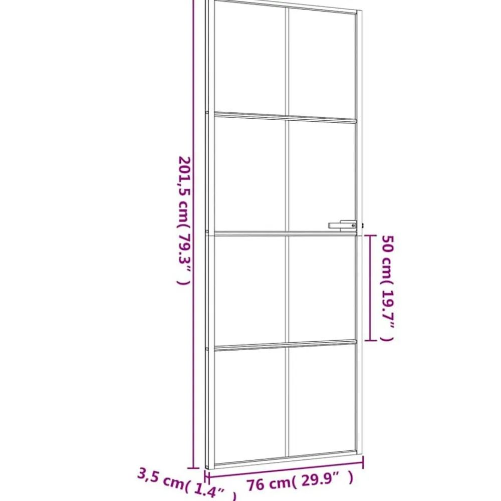 vidaXL Materiales De Construcción-Puerta interior delgada negra vidrio y aluminio 76x201,5 cm