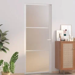 vidaXL Puerta interior de vidrio y aluminio blanco mate 83x201,5 cm Blanco y escarcha