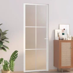 vidaXL Puerta interior de vidrio y aluminio blanco mate 76x201,5 cm Blanco y escarcha Online