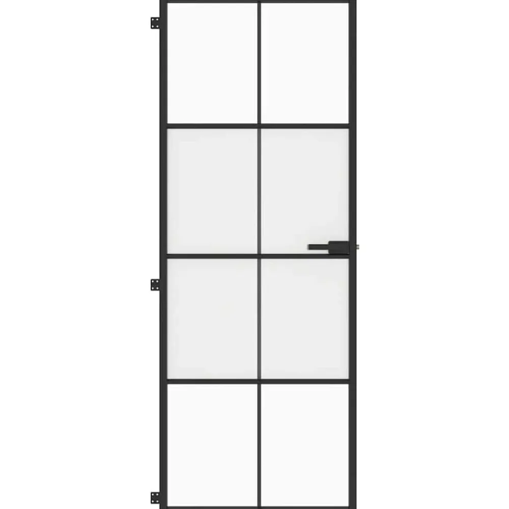 vidaXL Materiales De Construcción-Puerta interior delgada negra vidrio y aluminio 76x201,5 cm