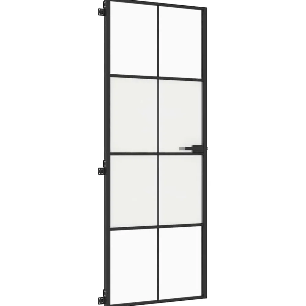 vidaXL Materiales De Construcción-Puerta interior delgada negra vidrio y aluminio 76x201,5 cm