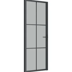 vidaXL Puerta interior de vidrio y aluminio negro mate 76x201,5 cm Negro y escarcha Hot