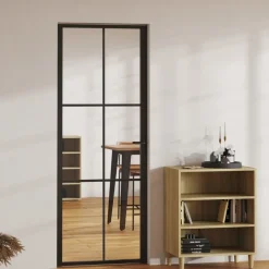 vidaXL Materiales De Construcción-Puerta interior vidrio ESG y aluminio negro 76x201,5 cm