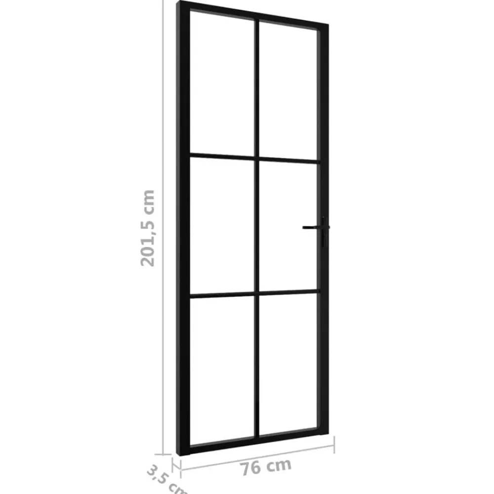 vidaXL Materiales De Construcción-Puerta interior vidrio ESG y aluminio negro 76x201,5 cm