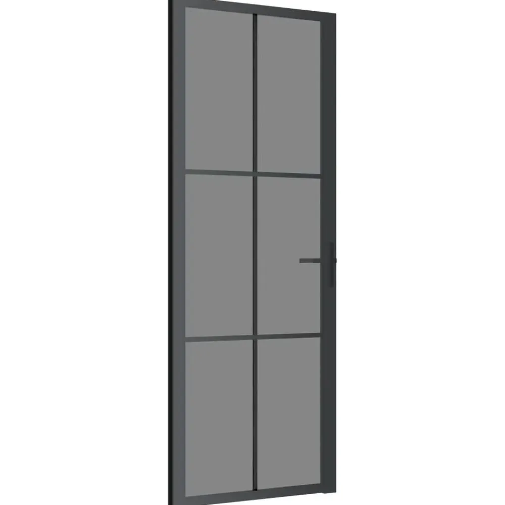 vidaXL Materiales De Construcción-Puerta interior vidrio EGS y aluminio negro 76x201,5 cm