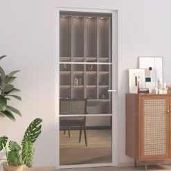 vidaXL Puerta interior vidrio EGS y aluminio blanco 83x201,5 cm Blanco y transparente oscuro Sale