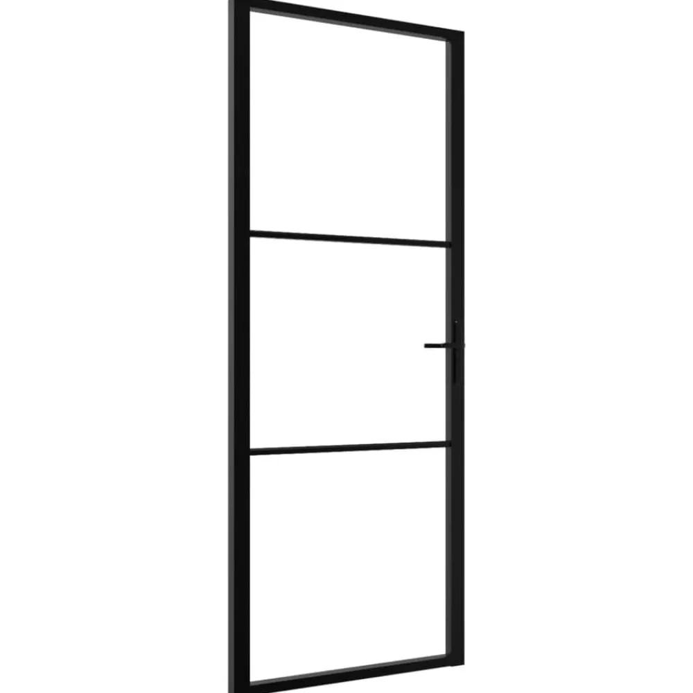 vidaXL Puerta interior vidrio ESG y aluminio negro 76x201,5 cm Negro y transparente Online
